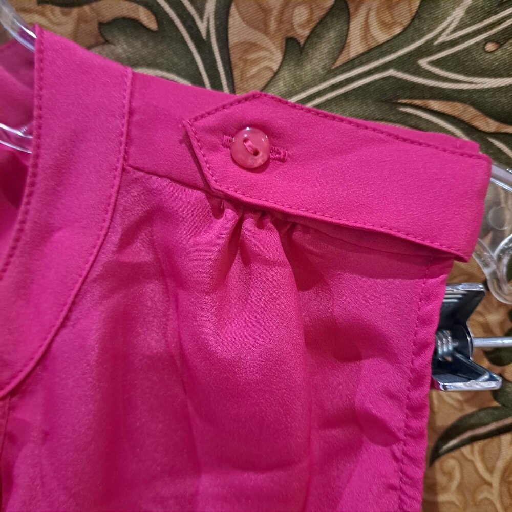Bright pink sleeveless tank women's button down blouse shirt - Picture 8 of 9